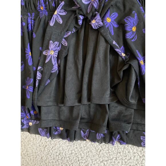 Ava & Viv Top 2X Floral V-Neck Stretch Short Sleeve Flare Blue Black Blouse - Picture 7 of 16